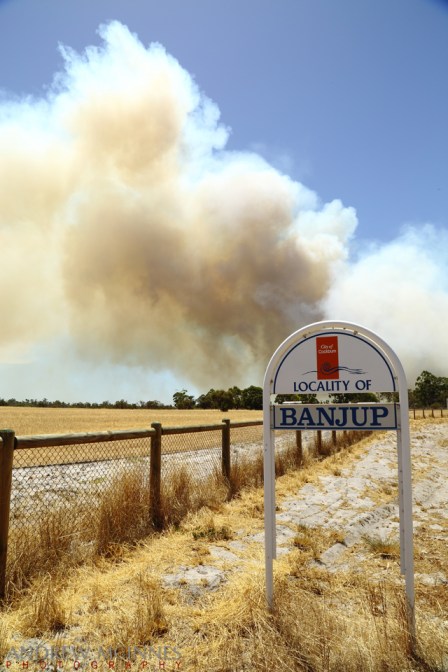 A bushfire rages at Banjup, Western Australia.